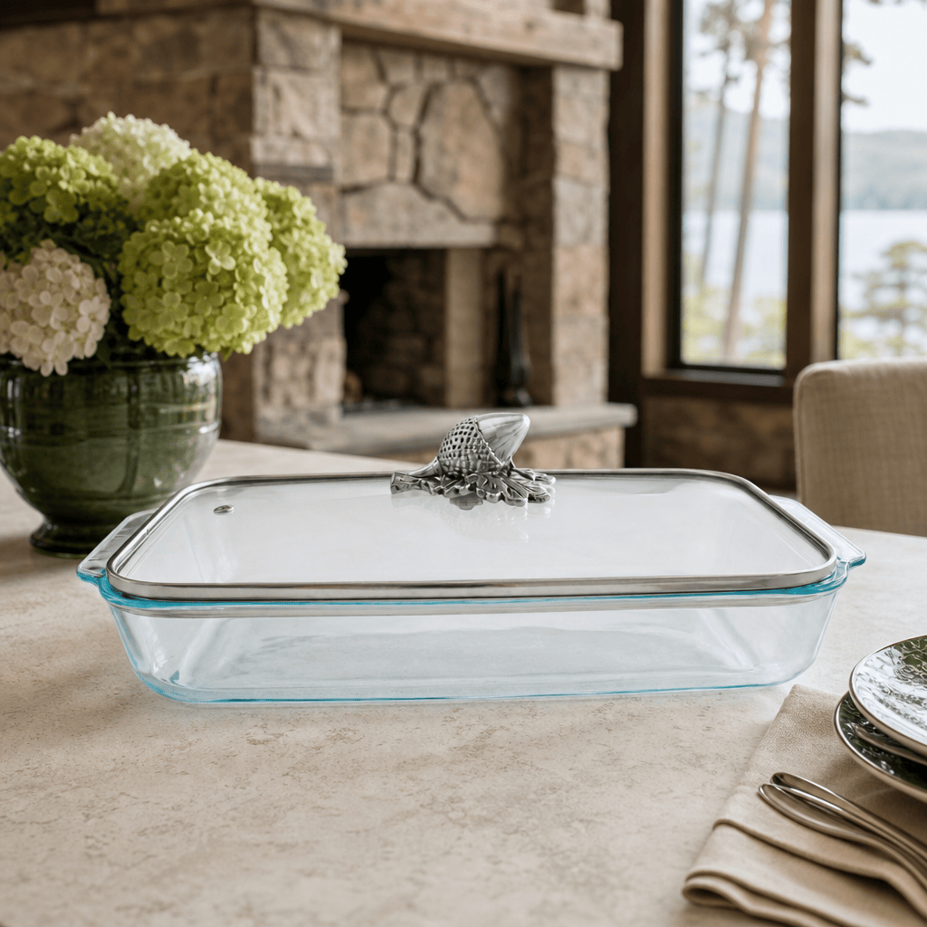 Arthur Court Forest Acorn Lid with Pyrex 3 quart Baking Dish