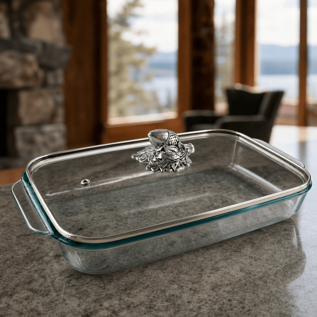 Arthur Court Forest Acorn Lid with Pyrex 3 quart Baking Dish