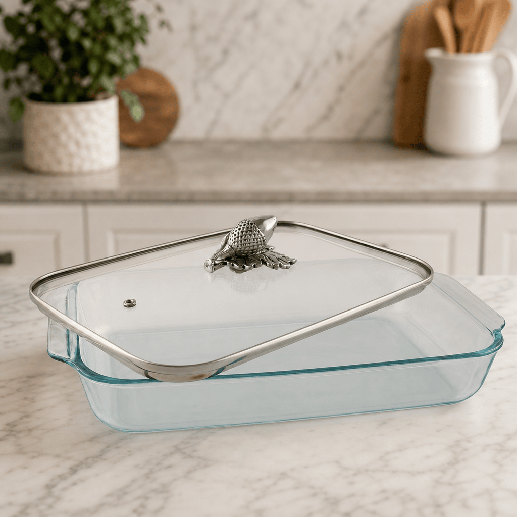 Arthur Court Forest Acorn Lid with Pyrex 3 quart Baking Dish