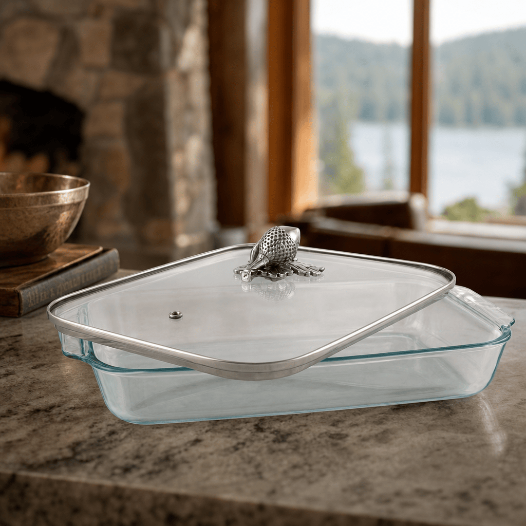 Arthur Court Forest Acorn Lid with Pyrex 3 quart Baking Dish