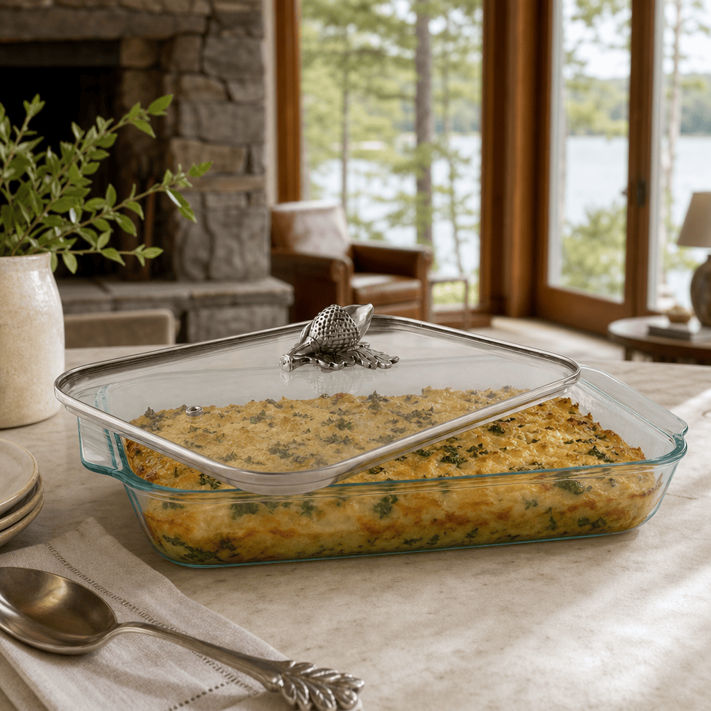 Arthur Court Forest Acorn Lid with Pyrex 3 quart Baking Dish