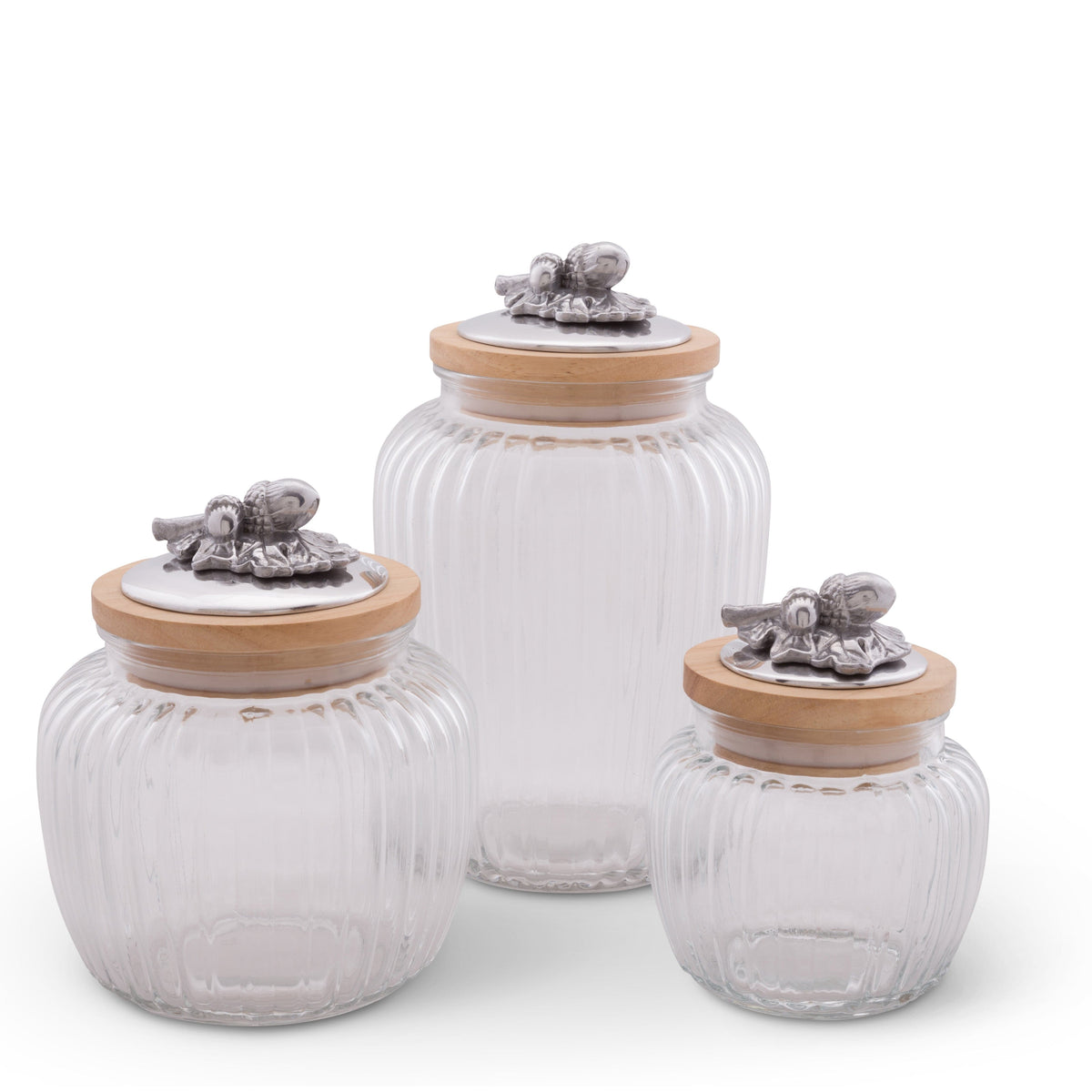 Arthur Court Forest Acorn Oak Knob Glass Canisters