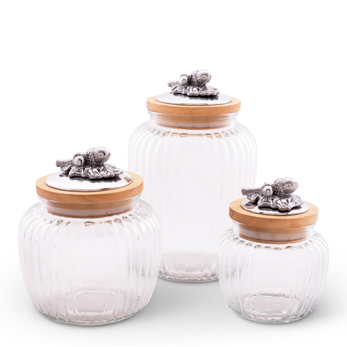 Arthur Court Forest Acorn Oak Knob Glass Canisters