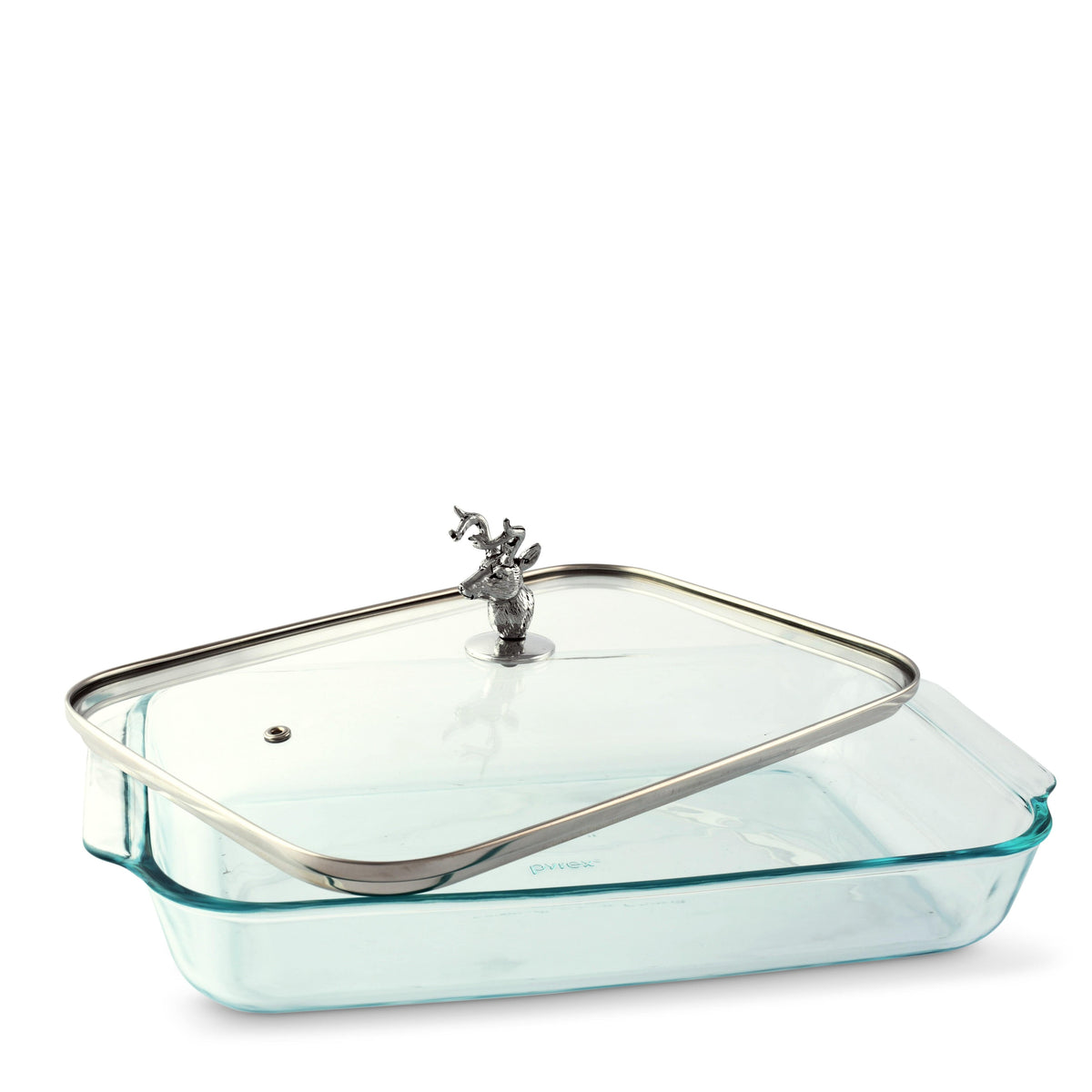 Arthur Court Forest Deer Head Lid with Pyrex 3 quart Baking Dish