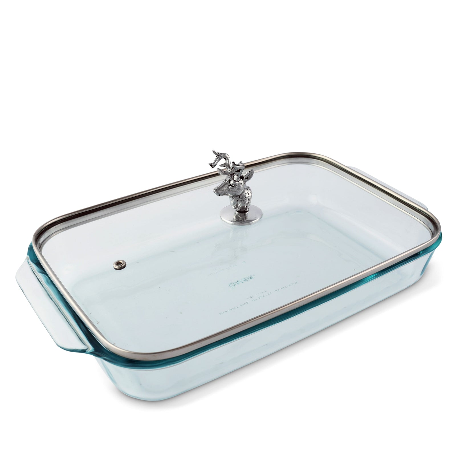 Arthur Court Forest Deer Head Lid with Pyrex 3 quart Baking Dish