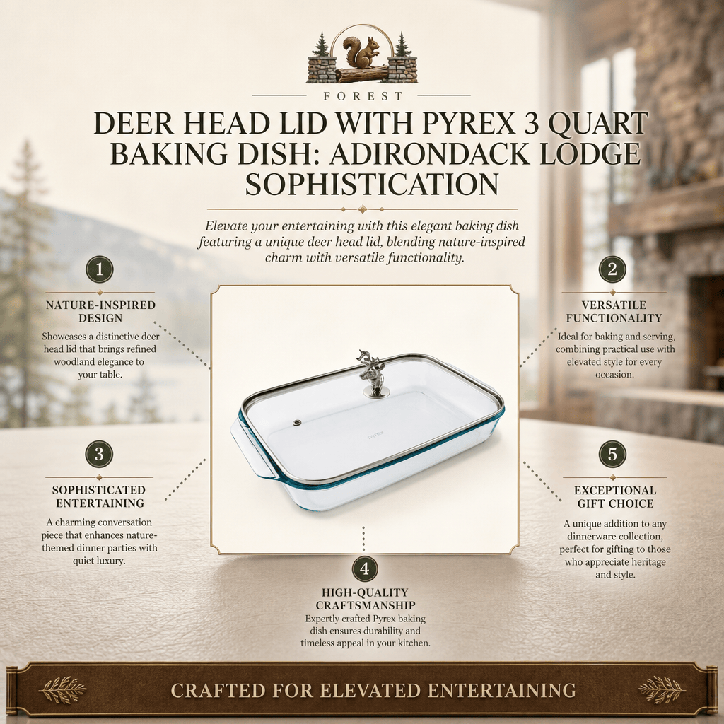 Arthur Court Forest Deer Head Lid with Pyrex 3 quart Baking Dish