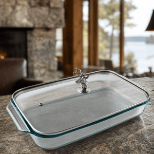 Arthur Court Forest Deer Head Lid with Pyrex 3 quart Baking Dish