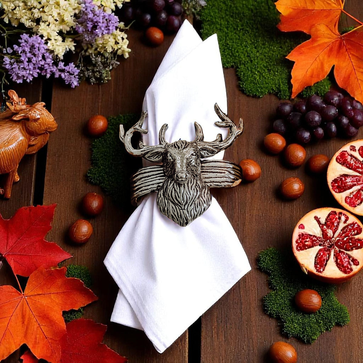 Arthur Court Forest Elk Head Napkin Rings