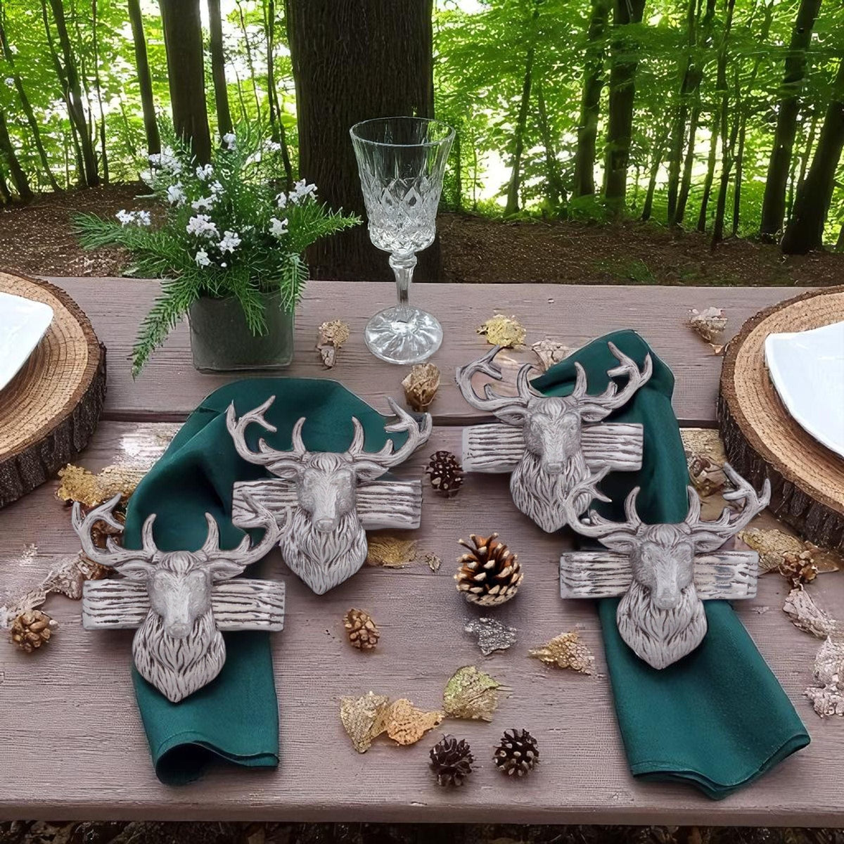 Arthur Court Forest Elk Head Napkin Rings