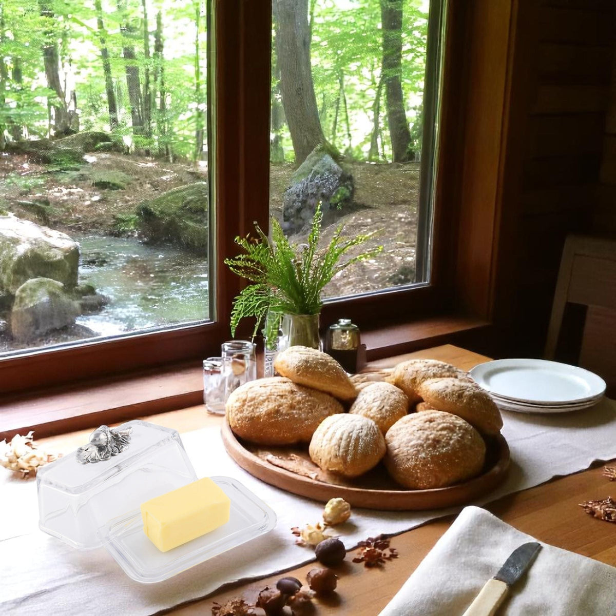Arthur Court Forest Glass Butter Dish - Acorn