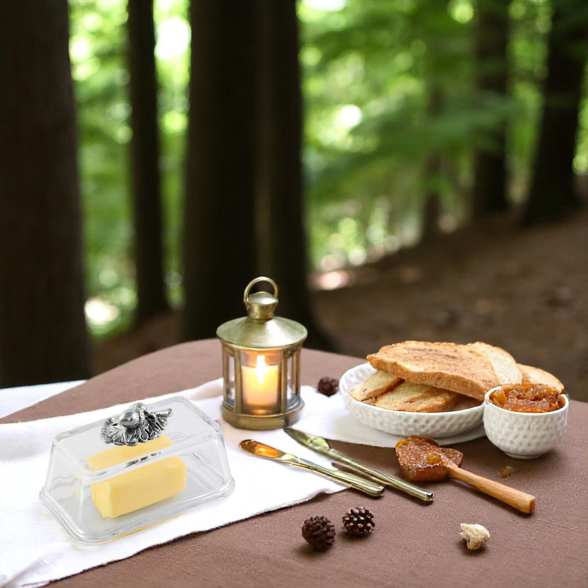 Arthur Court Forest Glass Butter Dish - Acorn