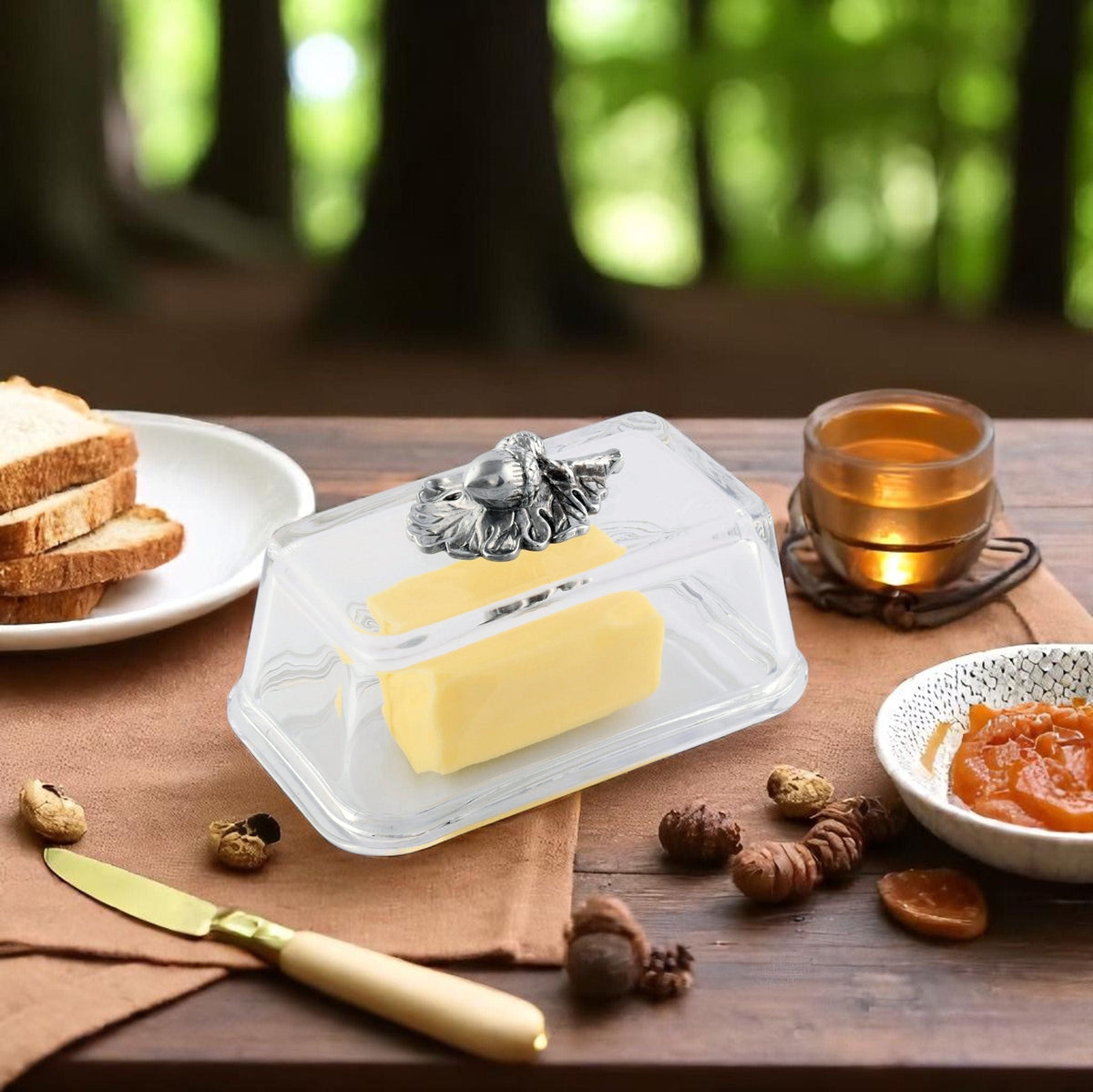 Arthur Court Forest Glass Butter Dish - Acorn