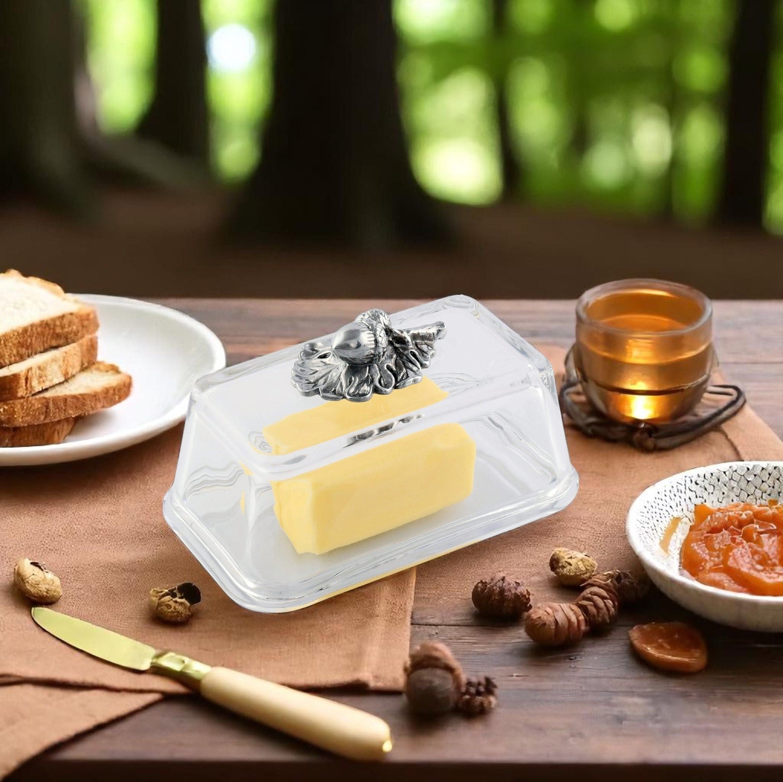 Arthur Court Forest Glass Butter Dish - Acorn