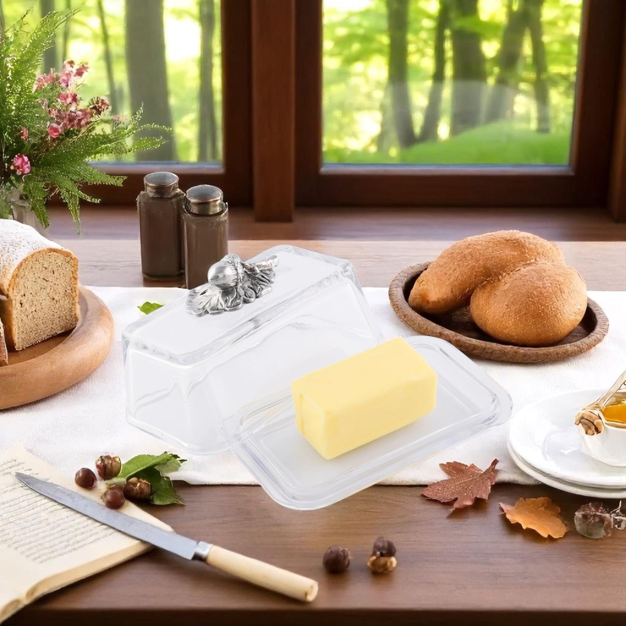 Arthur Court Forest Glass Butter Dish - Acorn
