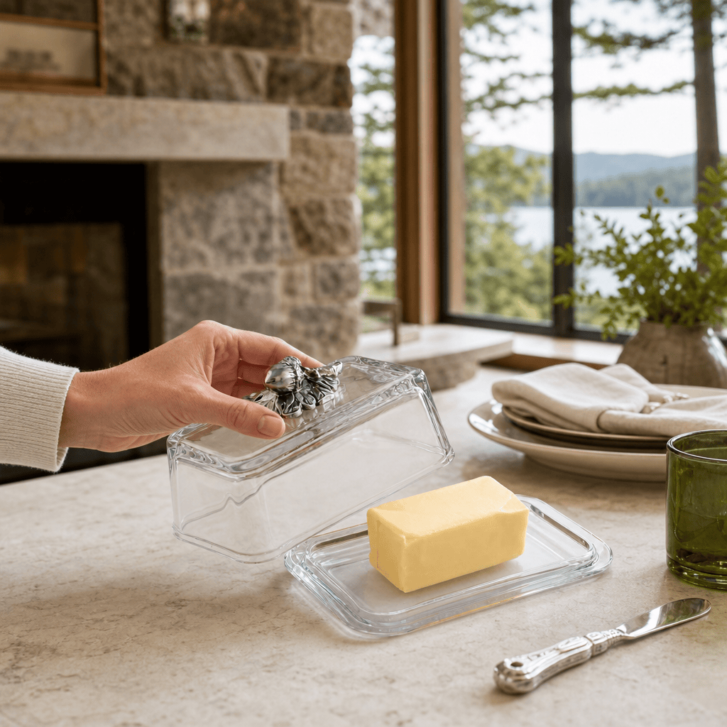 Arthur Court Forest Glass Butter Dish - Acorn