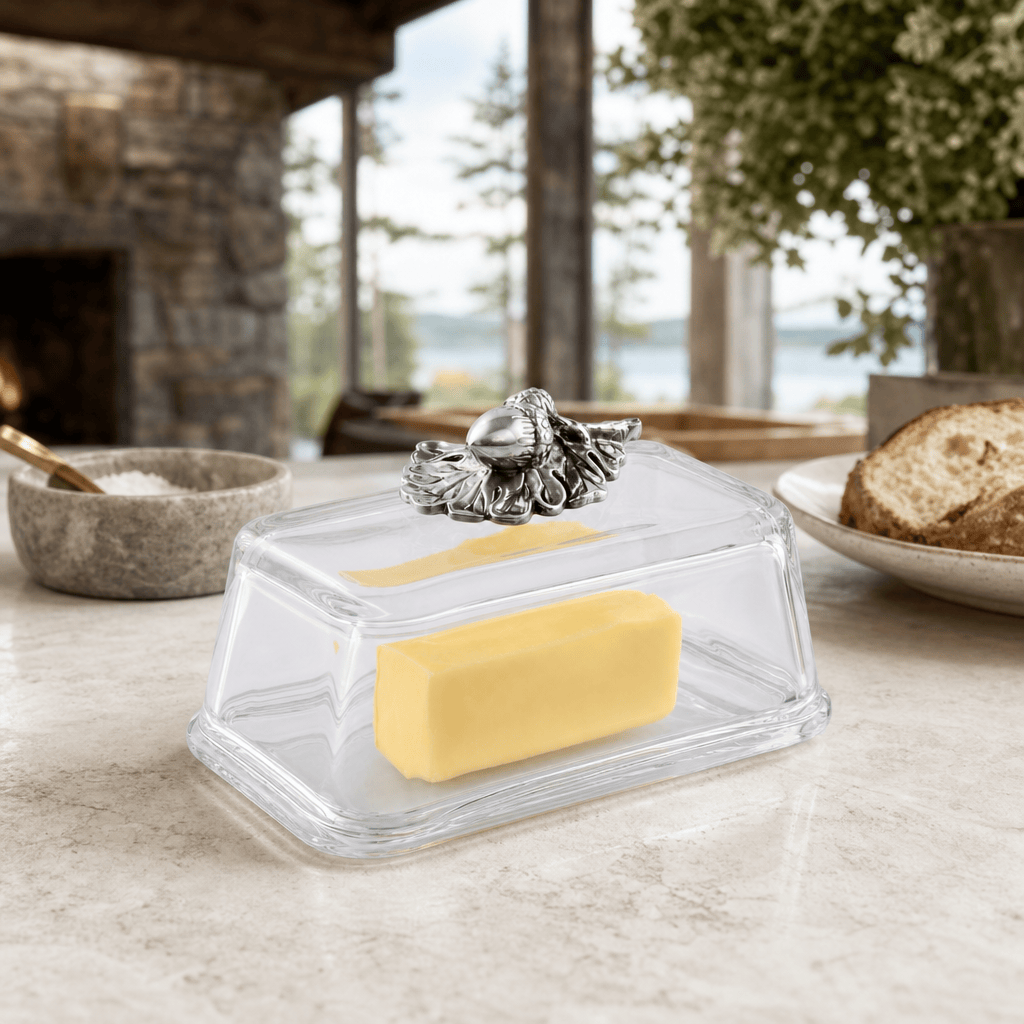 Arthur Court Forest Glass Butter Dish - Acorn