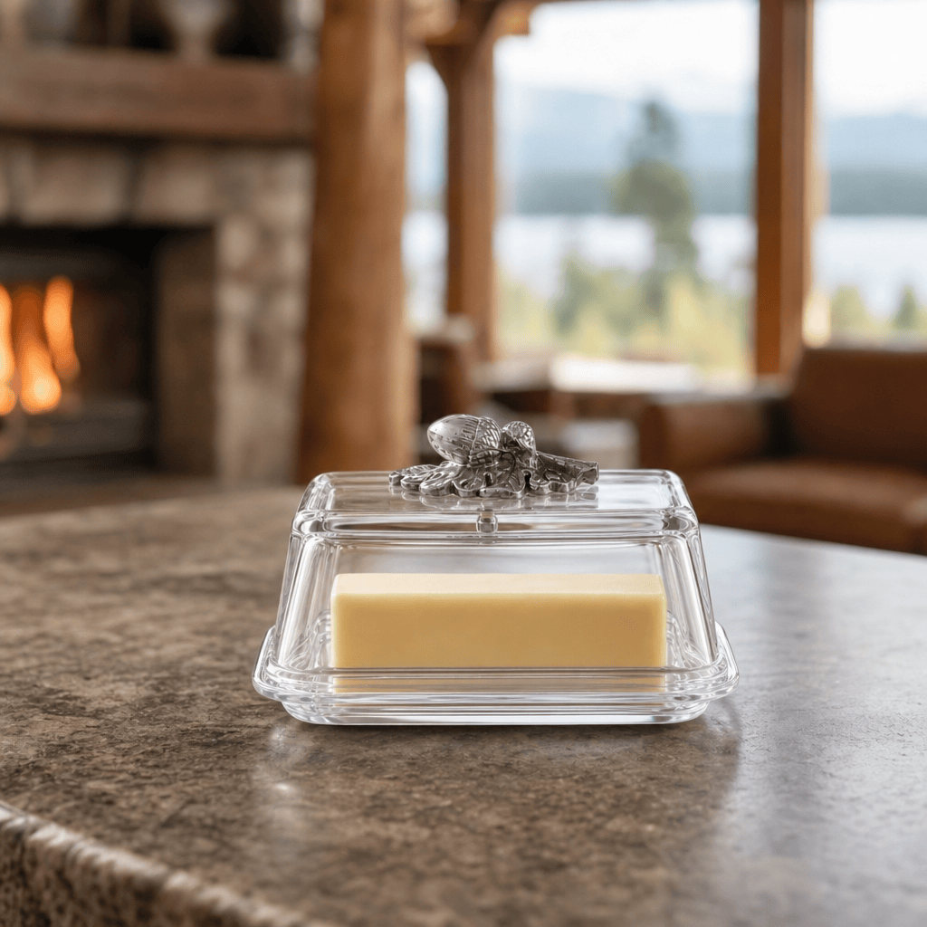 Arthur Court Forest Glass Butter Dish - Acorn