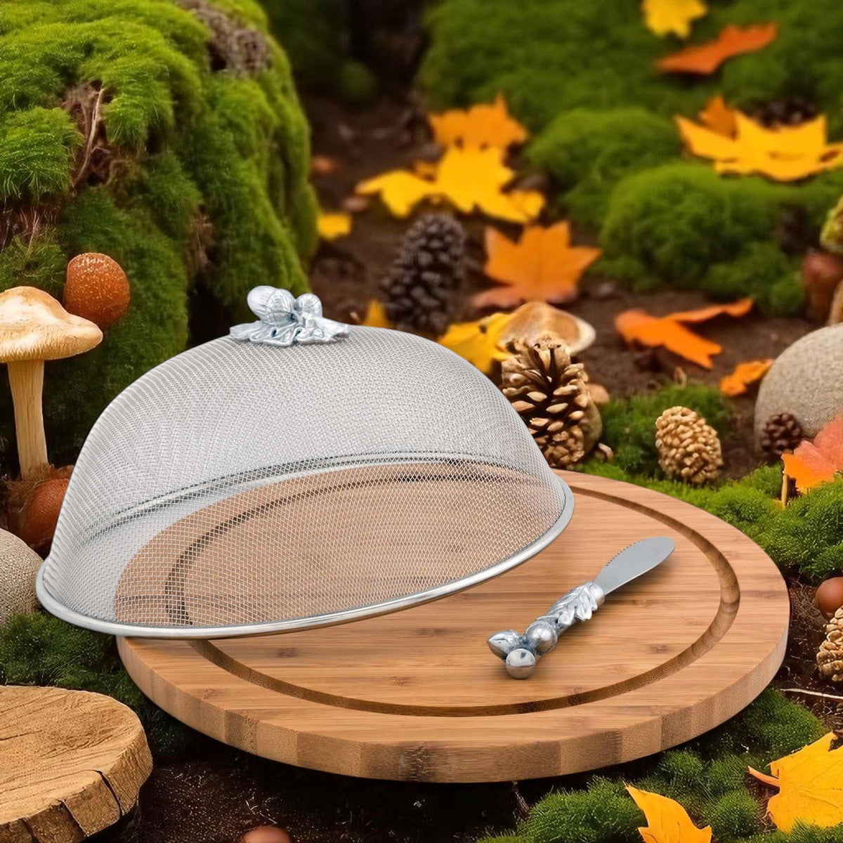 Arthur Court Forest Oak Leaf 3 Piece Picnic Cheese Board / Spreader