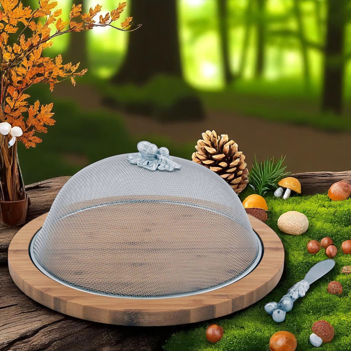 Arthur Court Forest Oak Leaf 3 Piece Picnic Cheese Board / Spreader