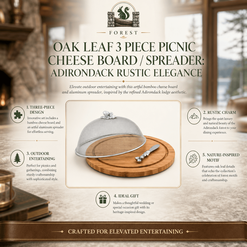 Arthur Court Forest Oak Leaf 3 Piece Picnic Cheese Board / Spreader