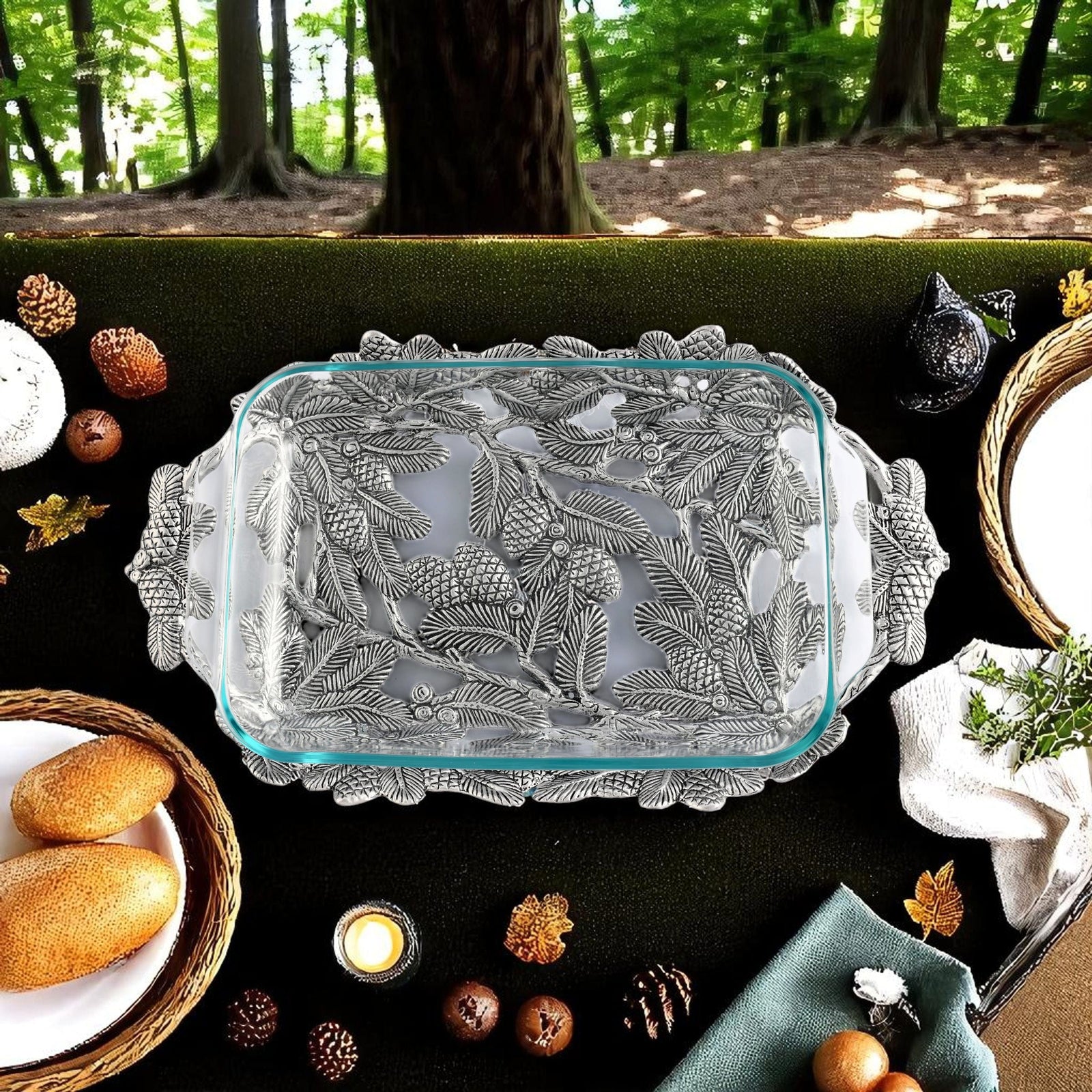 Arthur Court Forest Pine Cone Forest Casserole 3 Quart Holder