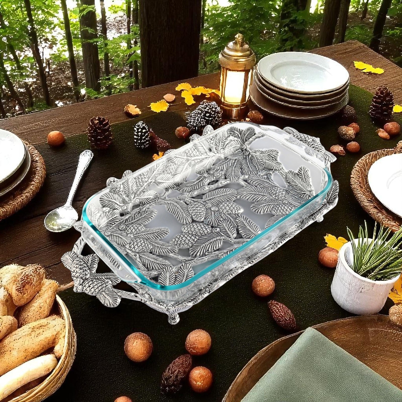 Arthur Court Forest Pine Cone Forest Casserole 3 Quart Holder