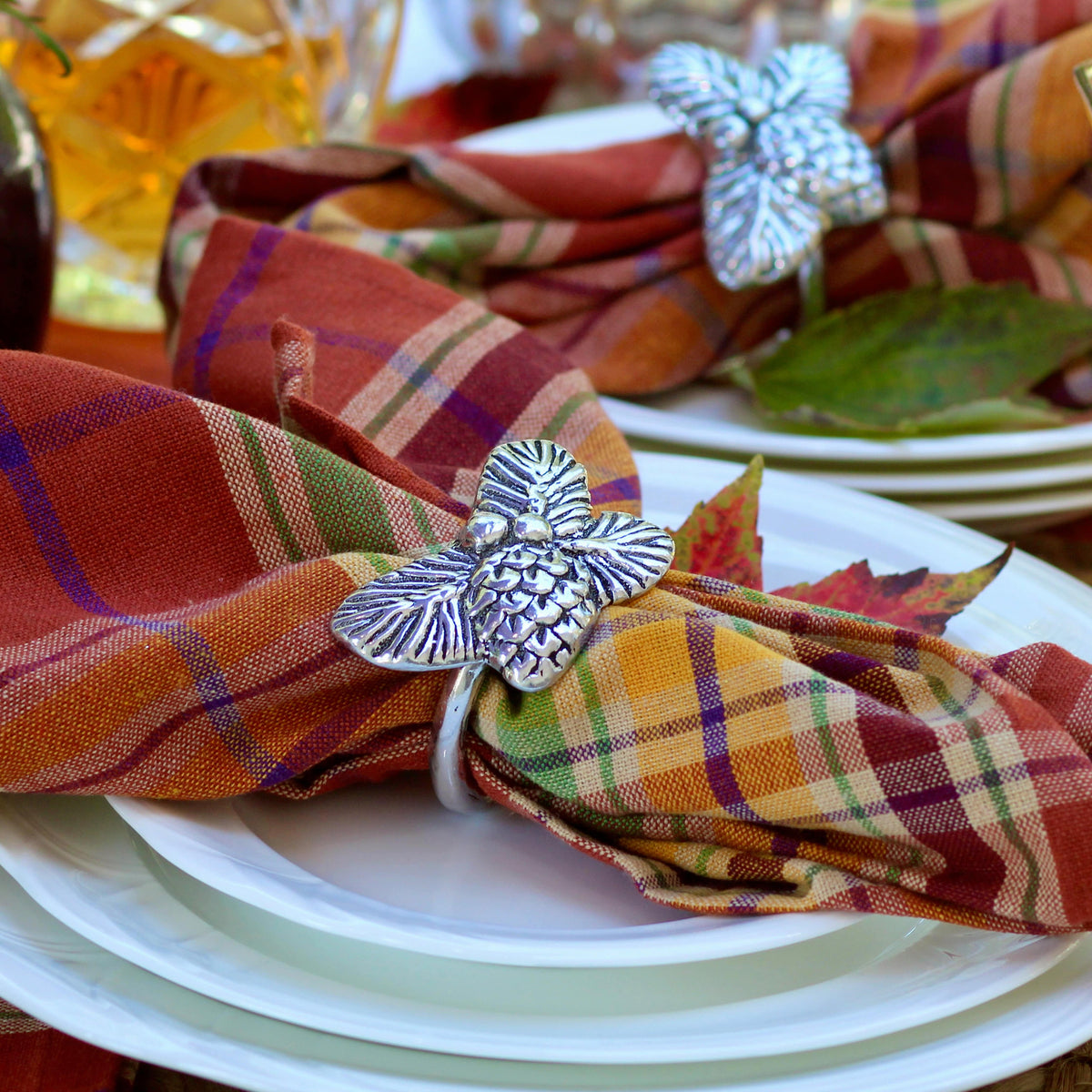 Arthur Court Forest Pine Cone Forest Pattern Napkin Rings Set of 4