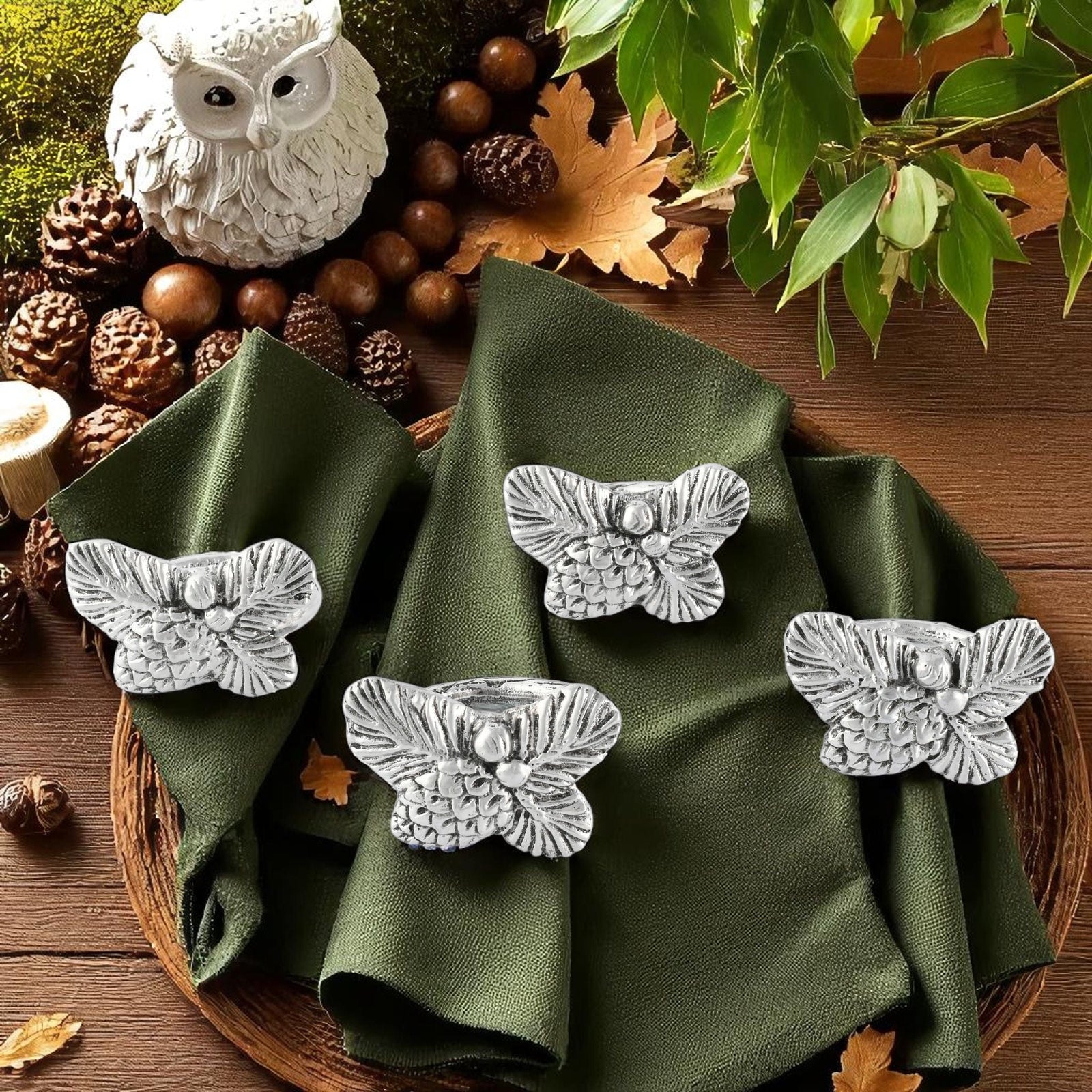 Arthur Court Forest Pine Cone Forest Pattern Napkin Rings Set of 4