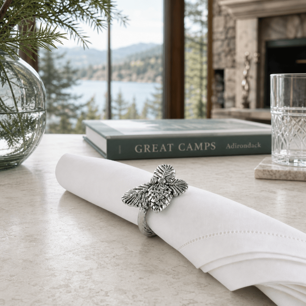 Arthur Court Forest Pine Cone Forest Pattern Napkin Rings Set of 4