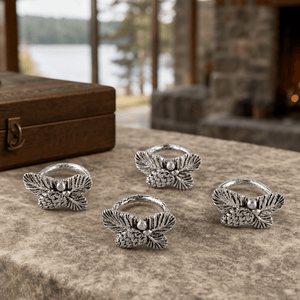 Arthur Court Forest Pine Cone Forest Pattern Napkin Rings Set of 4