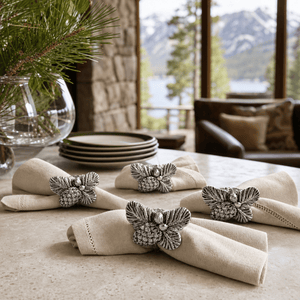 Arthur Court Forest Pine Cone Forest Pattern Napkin Rings Set of 4