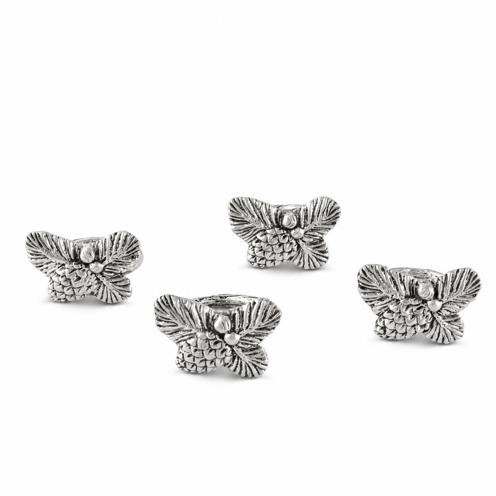 Arthur Court Forest Pine Cone Forest Pattern Napkin Rings Set of 4
