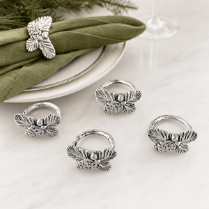 Arthur Court Forest Pine Cone Forest Pattern Napkin Rings Set of 4
