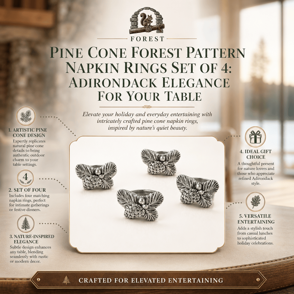 Arthur Court Forest Pine Cone Forest Pattern Napkin Rings Set of 4