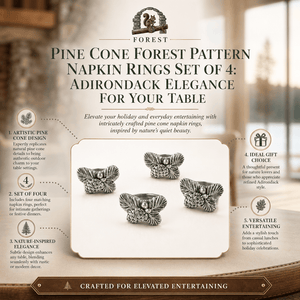 Arthur Court Forest Pine Cone Forest Pattern Napkin Rings Set of 4