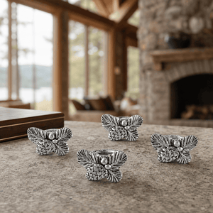 Arthur Court Forest Pine Cone Forest Pattern Napkin Rings Set of 4