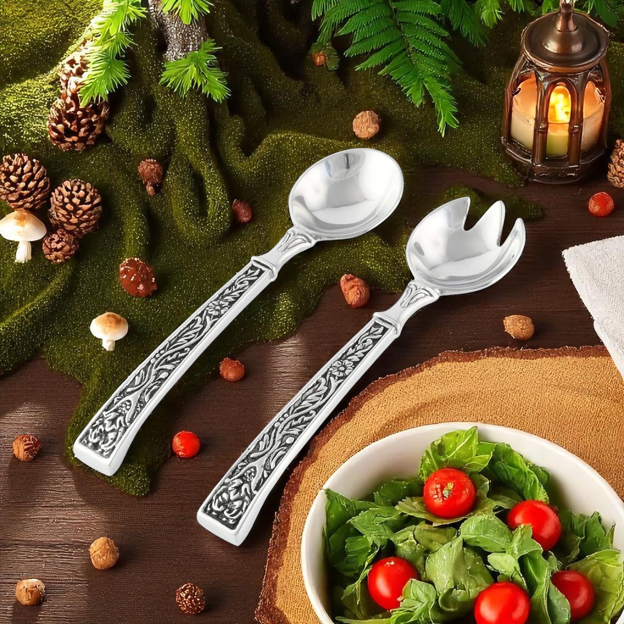 Arthur Court Forest Pine Cone Forest Salad Bowl Set with Servers