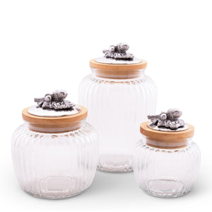 Arthur Court Forest Set of 3 Acorn Oak Knob Glass Canisters