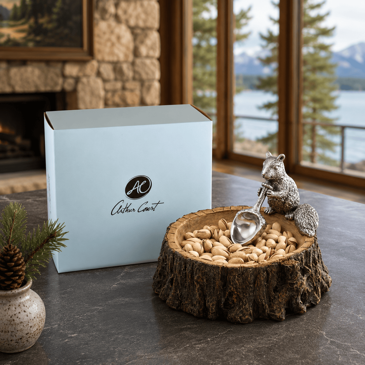 Arthur Court Forest Standing Squirrel Nut Bowl