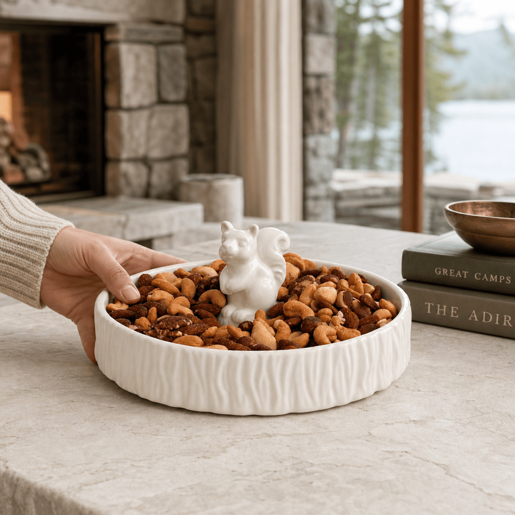 Arthur Court Forest Standing Squirrel Stoneware Nut Bowl