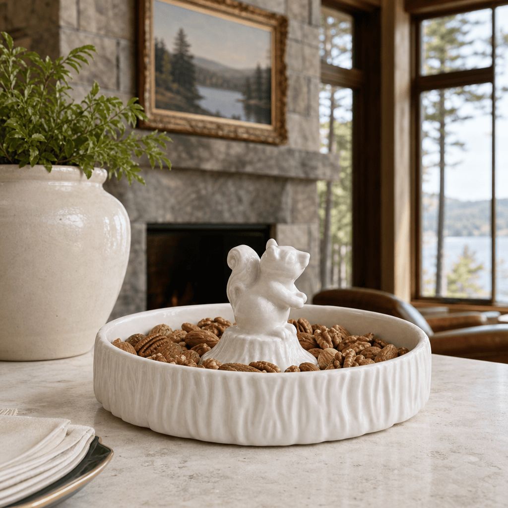 Arthur Court Forest Standing Squirrel Stoneware Nut Bowl