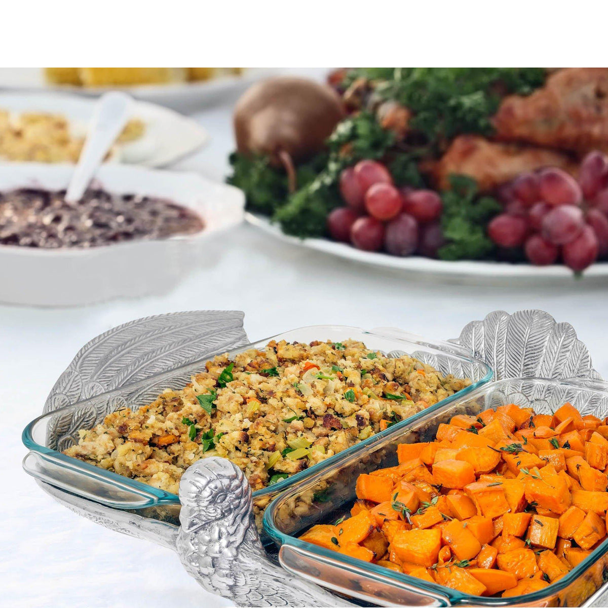 Arthur Court Game Birds 2Qt Double Base Turkey Casserole Holder