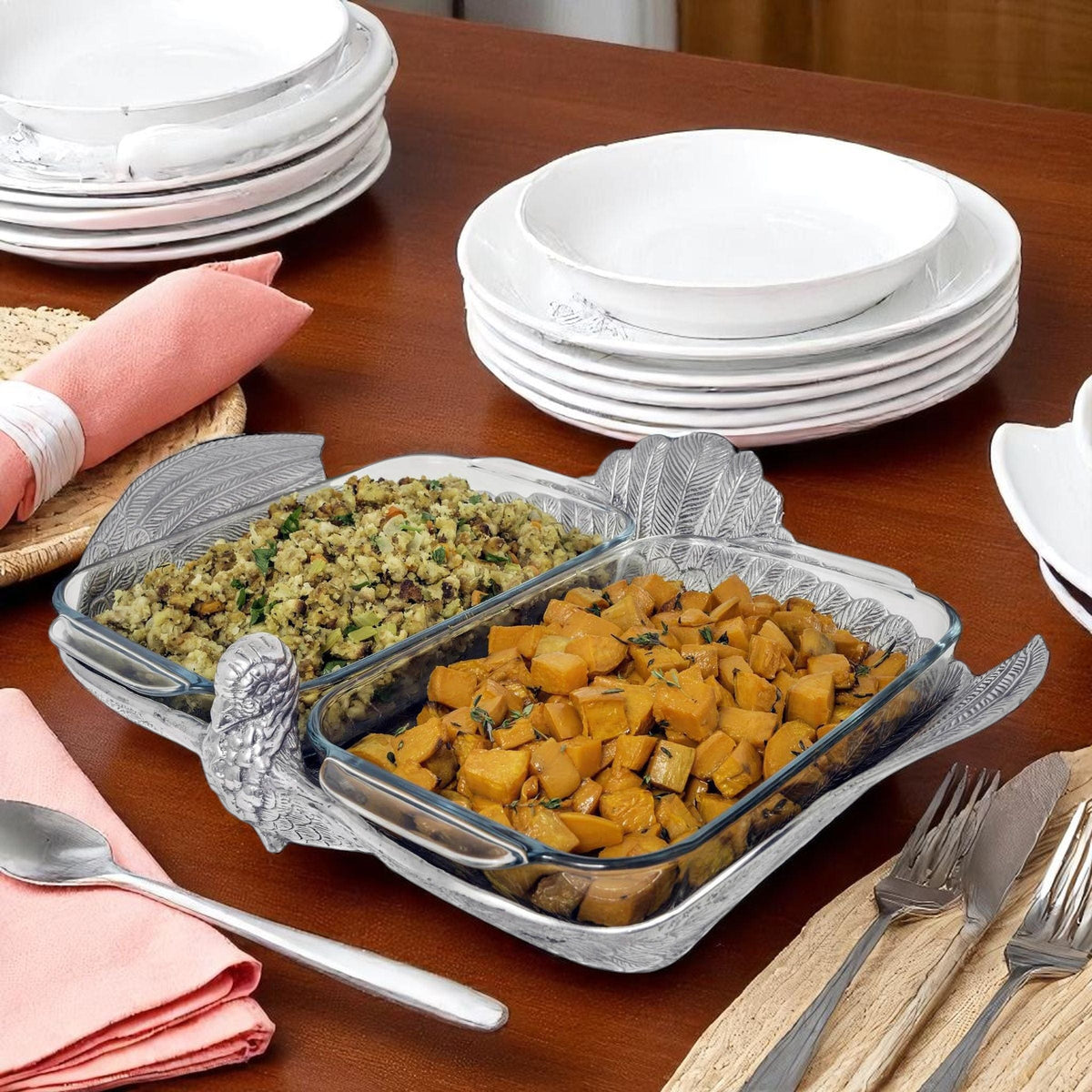 Arthur Court Game Birds 2Qt Double Base Turkey Casserole Holder