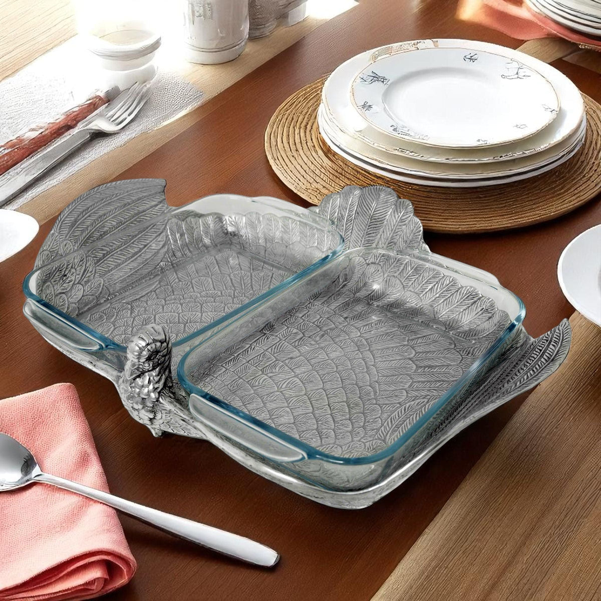 Arthur Court Game Birds 2Qt Double Base Turkey Casserole Holder