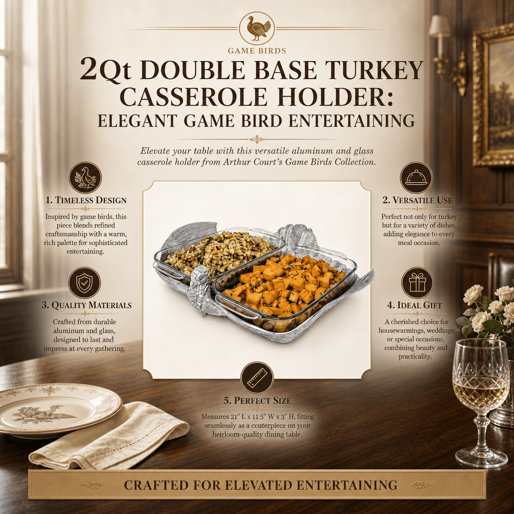 Arthur Court Game Birds 2Qt Double Base Turkey Casserole Holder