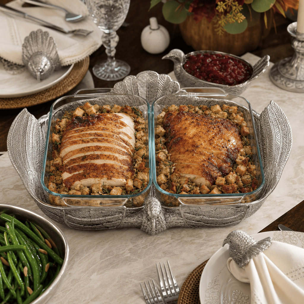 Arthur Court Game Birds 2Qt Double Base Turkey Casserole Holder