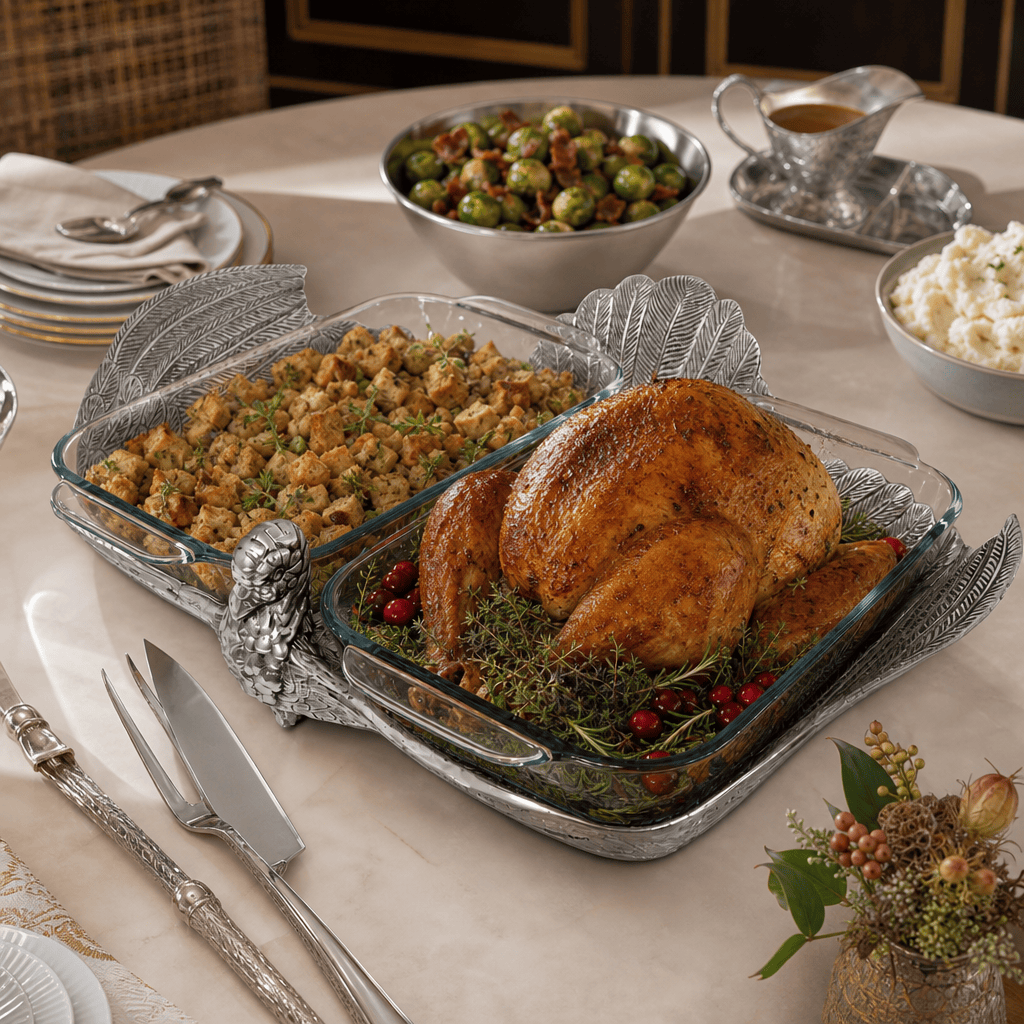 Arthur Court Game Birds 2Qt Double Base Turkey Casserole Holder