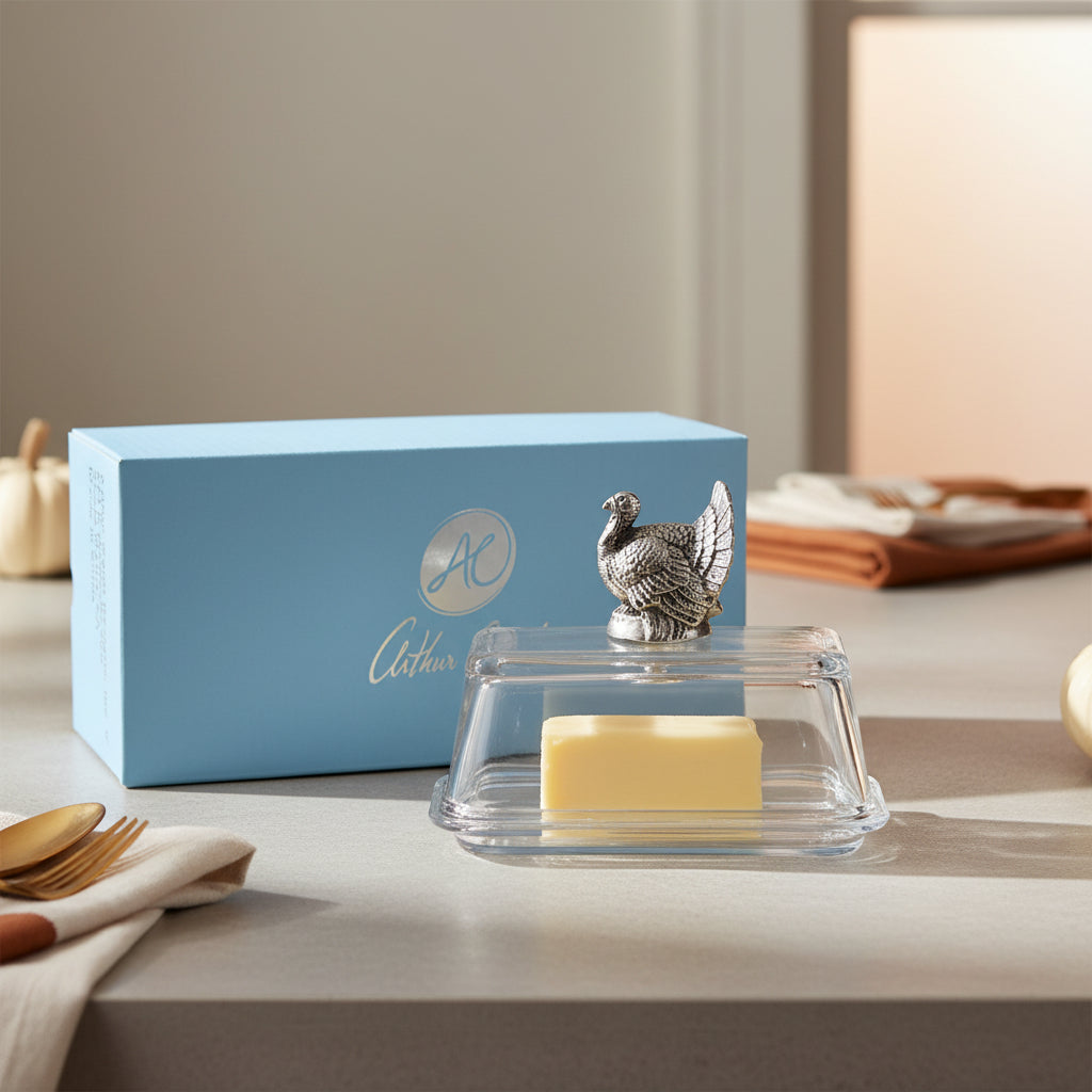 Arthur Court Game Birds Glass Butter Dish - Turkey