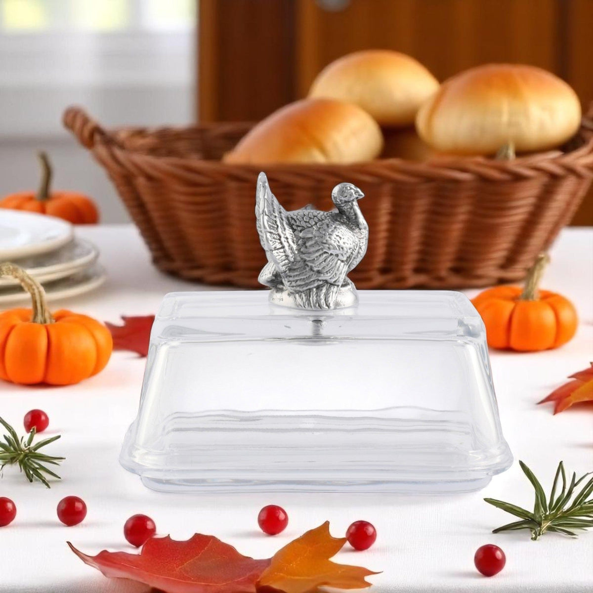 Arthur Court Game Birds Glass Butter Dish - Turkey