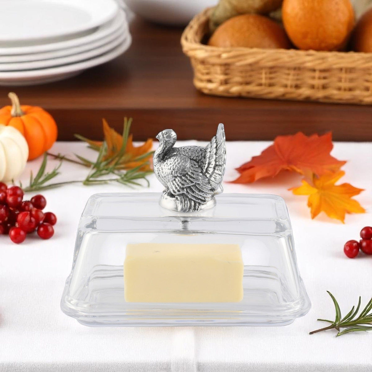 Arthur Court Game Birds Glass Butter Dish - Turkey